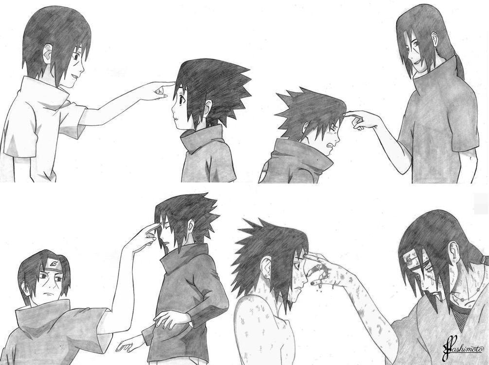 Itachi pokes Sasuke